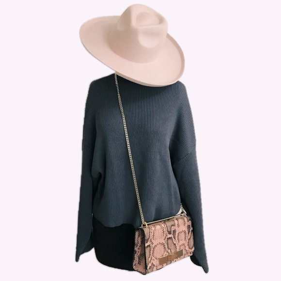 Zara Blue Gray Cropped Funnel Neck Drop Shoulder Sweater - Picture 5 of 12